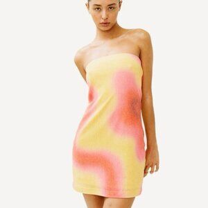 With Jéan Frankie Dress Ziggy Tie Dye Yellow Pink Mini Dress size S